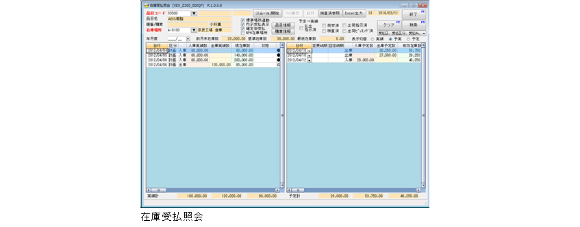 在庫:在庫受払照会